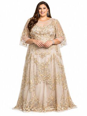 LARA Beaded Gown 20W Champagne Mother of Bride Formal Wedding Dress